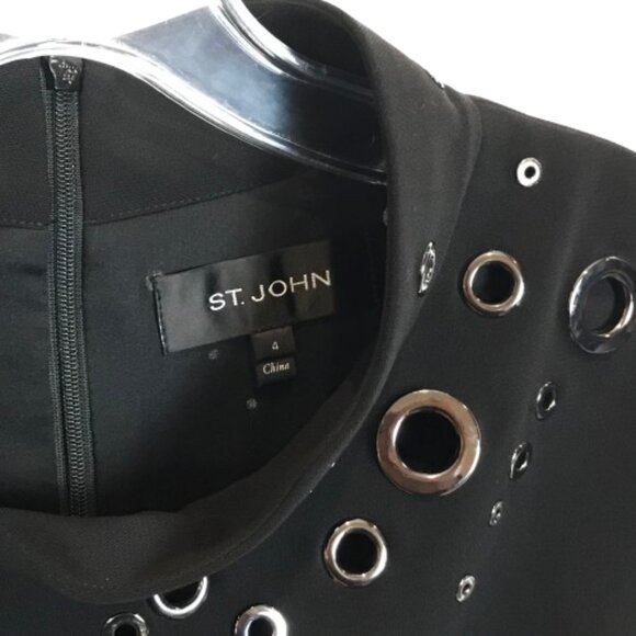 Womens Size 4 St. John Black Grommet Detail Funnel Neck Sheath Dress - Picture 7 of 9